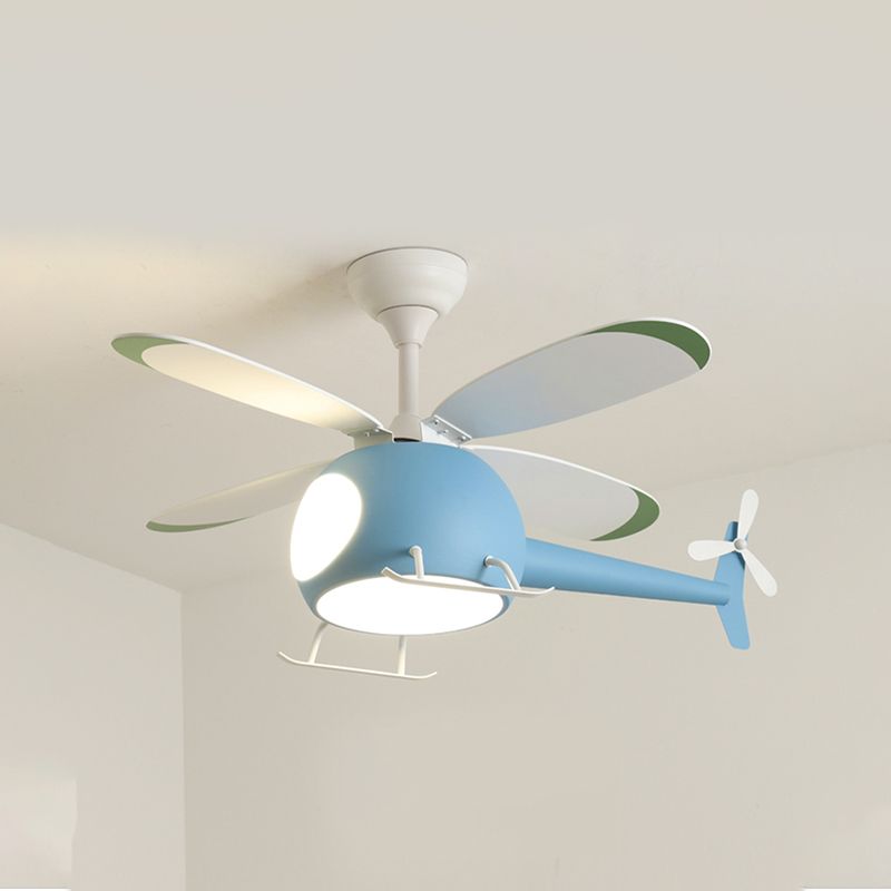 Modern Metal Ceiling Fan Lamp Cartoon Semi Flush Ceiling Light Fixtures with 4 Fan Blade
