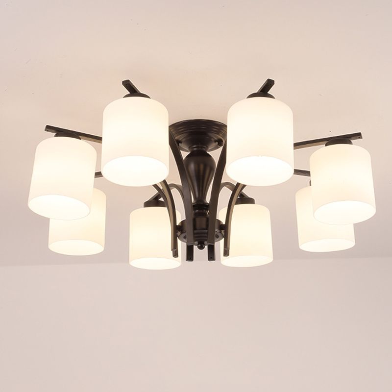 Cylindre en verre semi-flush Mount Noir Multi Light Traditional Plafond Light pour le salon