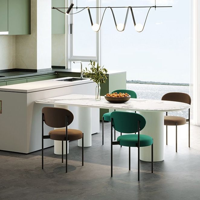 Metal Contemporary Free Form Dining Table Sintered Stone Dining Table with 3 Legs
