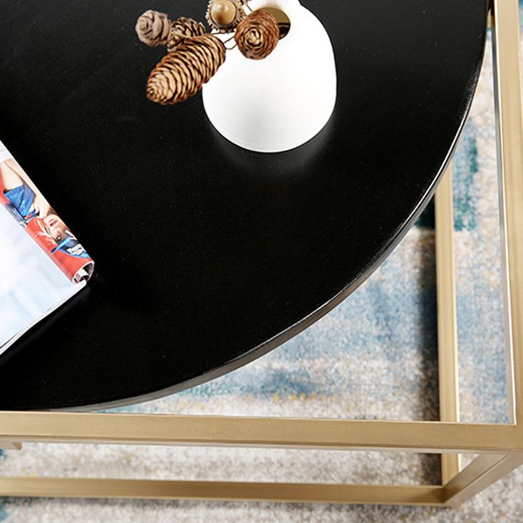 Metal Frame Base Coffee Table Round Wood Cocktail Table in Gold