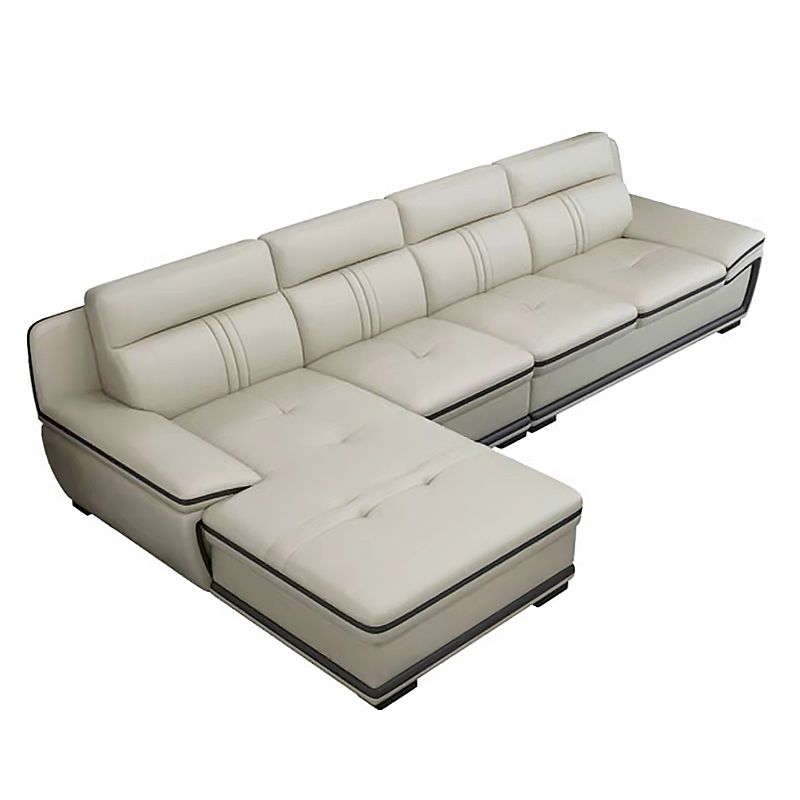 Tufted Pillow Top Arm Sectional Modernism Beige Genuine Leather Sofa&chaise