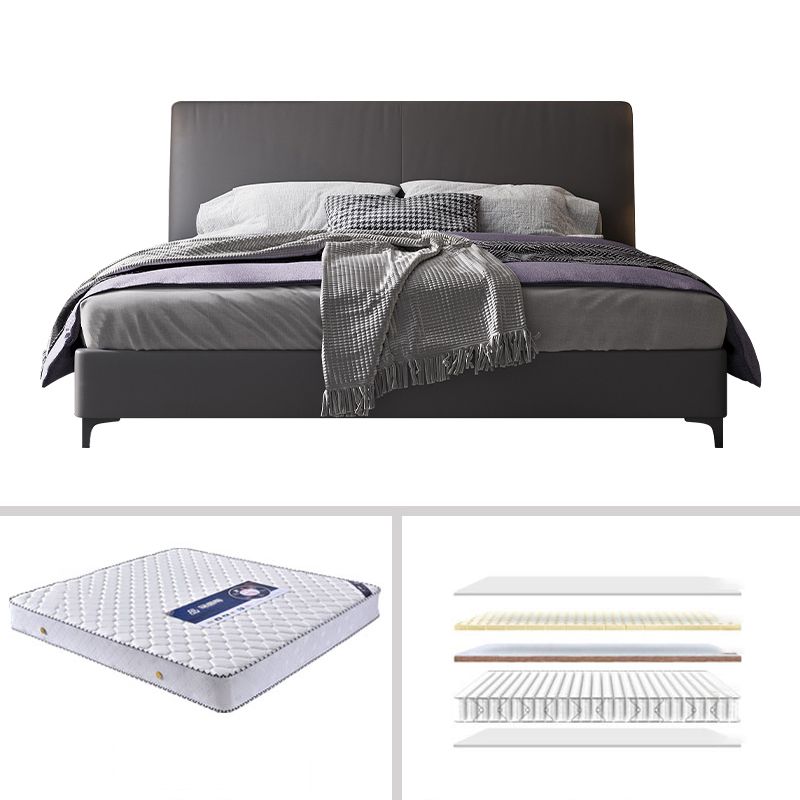 Wood and Upholstered Standard Bed Contemporary Panel Bed with Upholstered Headboard