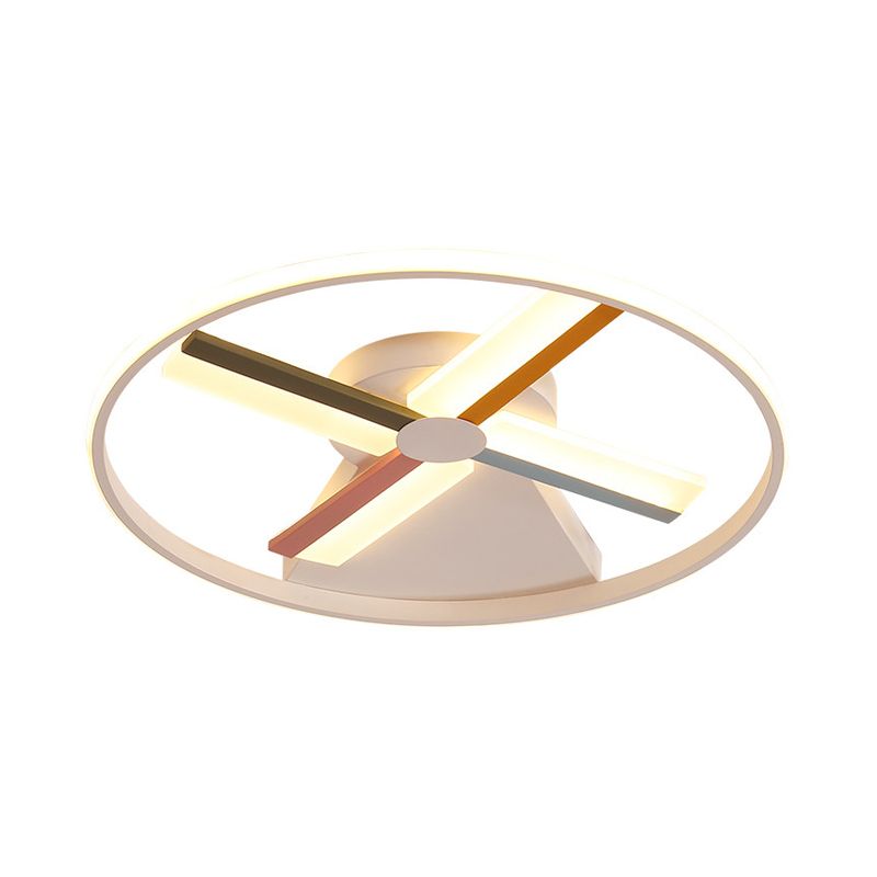 White Windmill Flush Mount Contemporary Acrylic LED Ceiling Flush Mounted Fixture with Ring for Bedroom in Warm/White Light