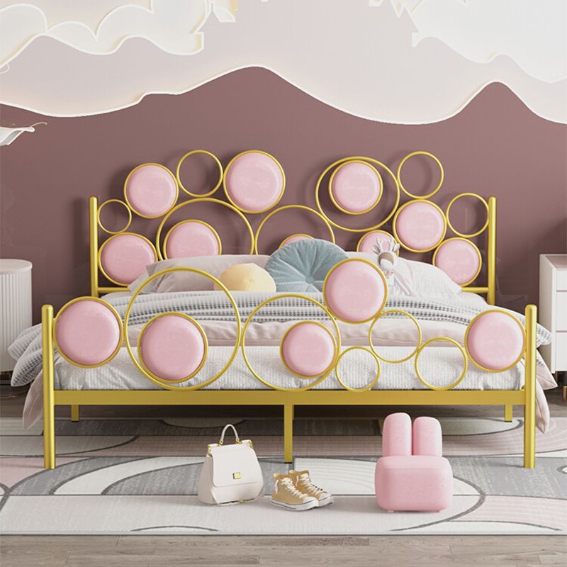 Glam Standard Bed Metallic Open-Frame Bed with Upholstered Headboard