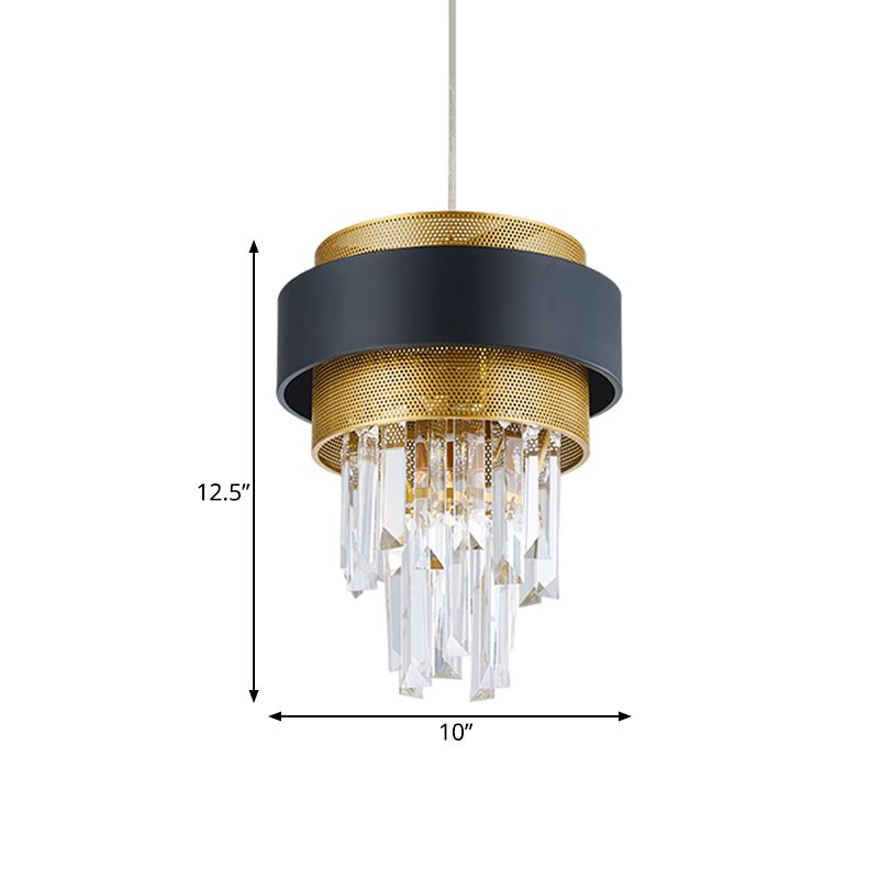 Retro -Schichthänge -Lampe 1 Glühbirnenkristallstangenhängung Beleuchtung mit schwarzer und goldener Kreisschutz