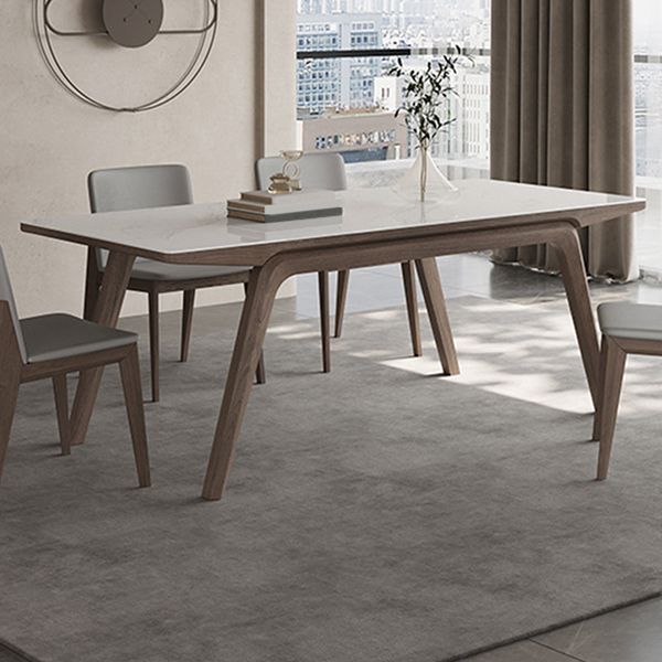 Modern Rectangle Dining Table Sintered Stone Table with Wooden Legs