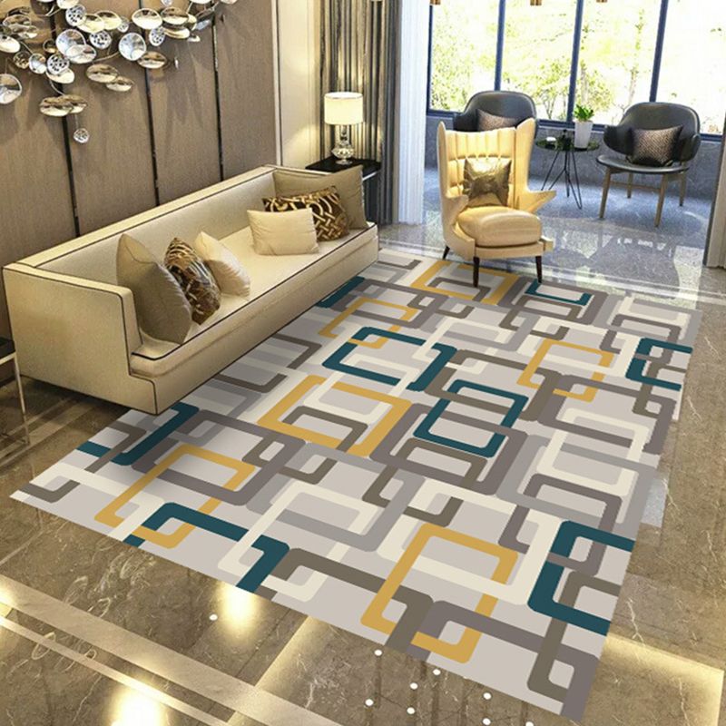 Modern Geometric Abstract Pattern Rug Multi Color Synthetics Carpet Anti-Slip Pet Friendly Machine Washable Rug for Living Room