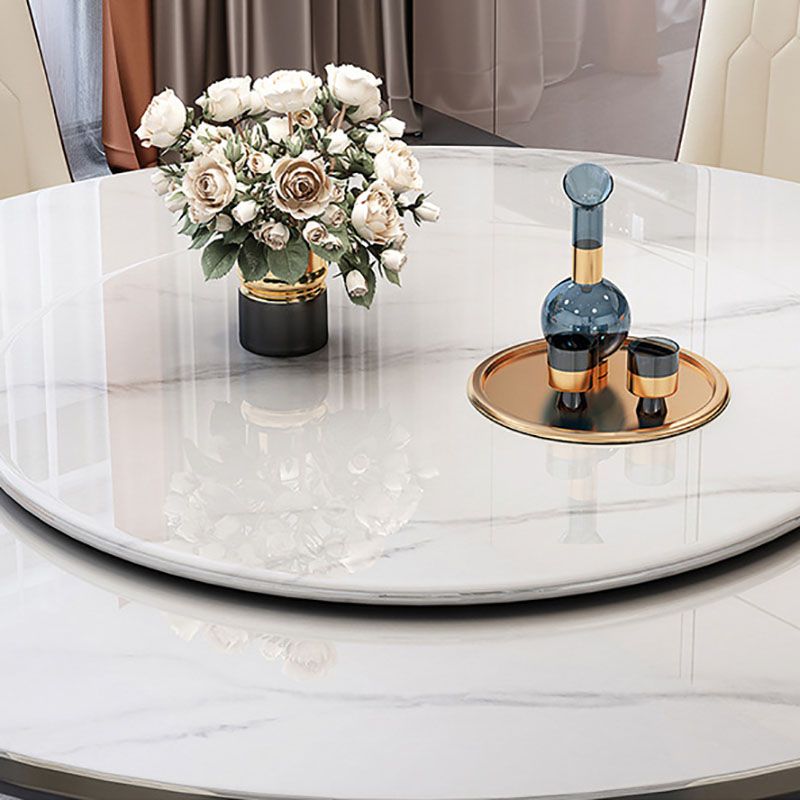 Modern Stone Round Folding Table Solid Wood Pedestal Casual Dining Table