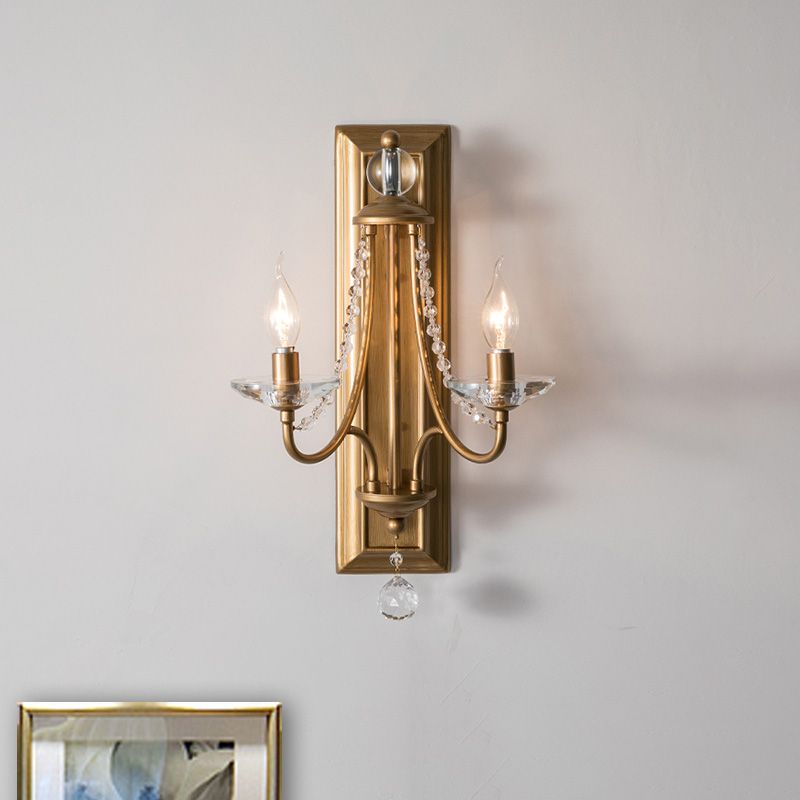 2 Lights Candle Wall Lighting Rural Gold/Silver Metal Wall Light Fixture with Crystal Ball for Bedroom