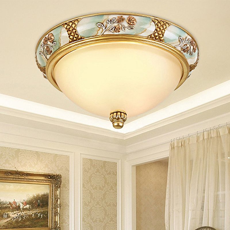 Plafonnier de salon en forme de bol, verre givré traditionnel, 3 lumières, éclairage de plafond en laiton, 15 "/ 19" de large
