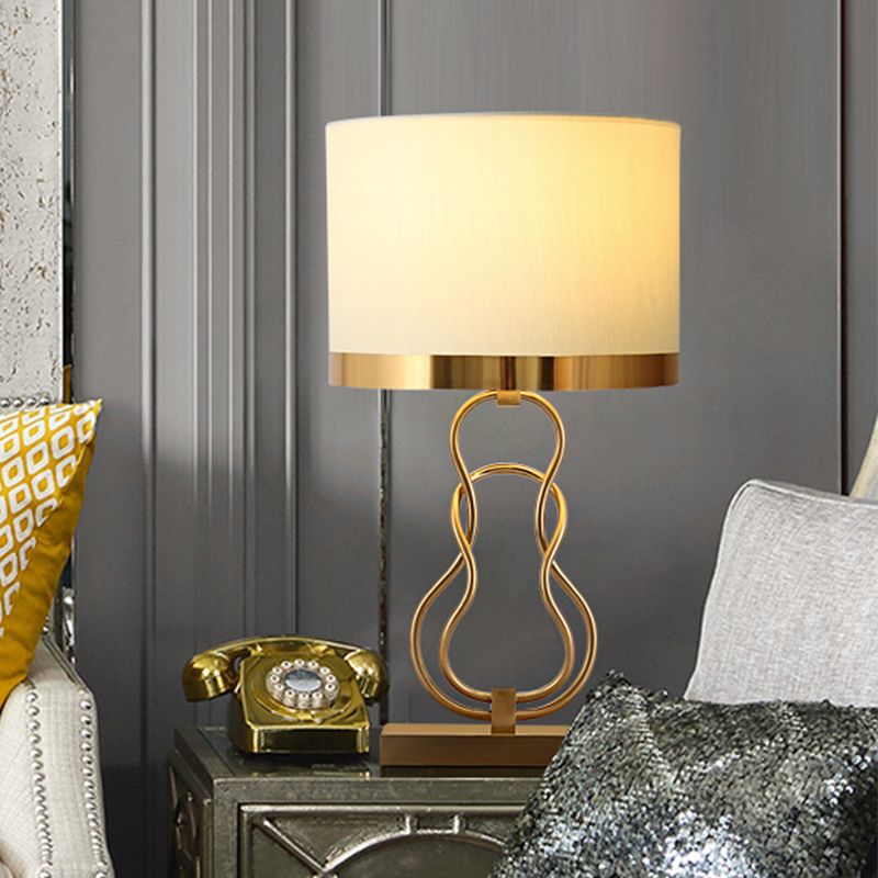 Lámpara de tarea de 1 luz de latón Tambre de tela vintage iluminación nocturna con base de calabaza