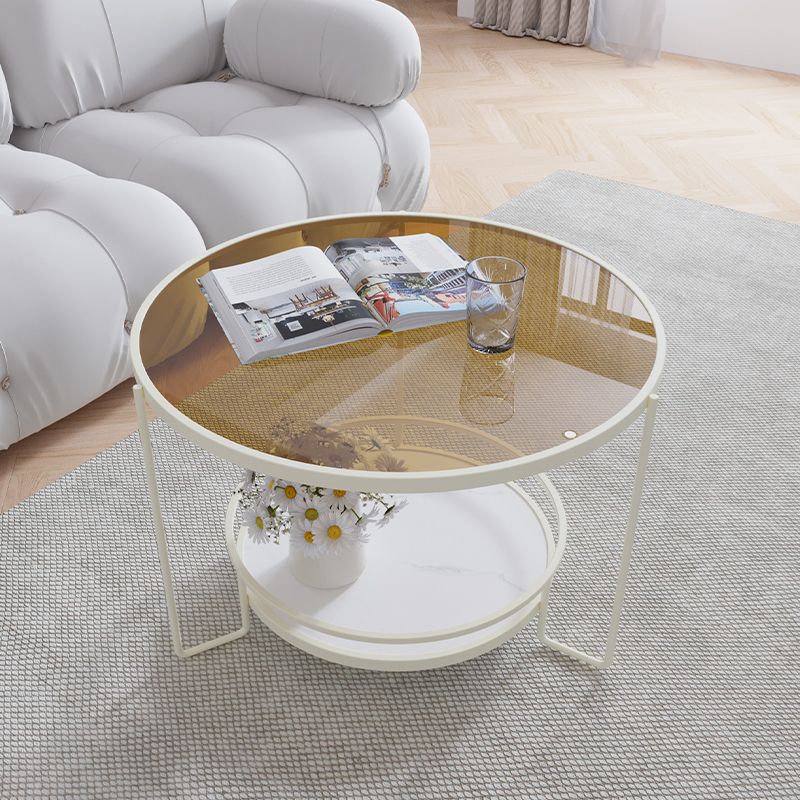 Contemporary Glass Top Coffee Table Round Metal Frame Cocktail Table