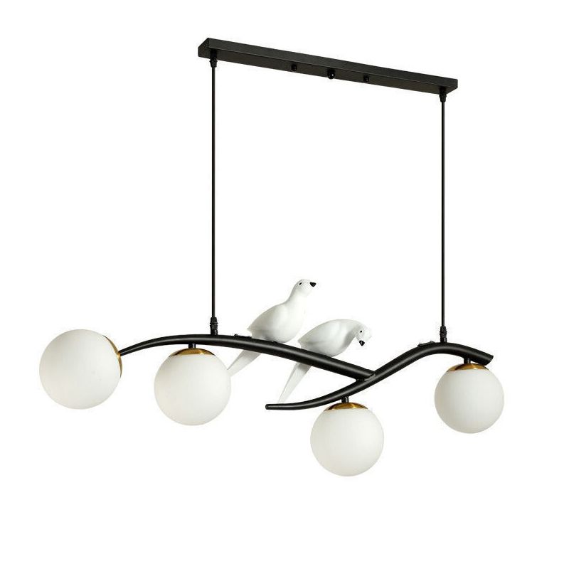 Glass Globe Island Light in Modern Singularity Wrought Iron Pendant Light with Resin Bird Decoration