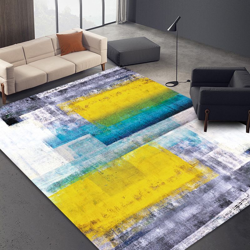Modern Blue Carpet Color-Blocked Polyester Area Rug Anti-Slip Backing Rug for Living Room
