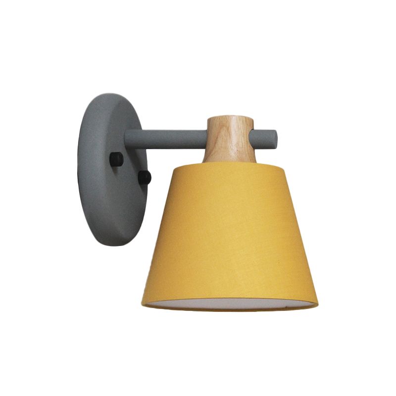 Barrel Fabric Wall Mount Light Rural Style 1 Bulb Yellow/Blue/Green Wall Lighting Ideas with Wooden Top