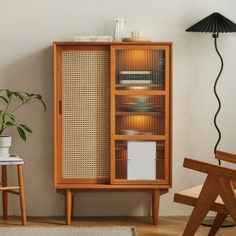 Brown Wooden Side Board with Doors Modern Minimalist Buffet Sideboard without Light