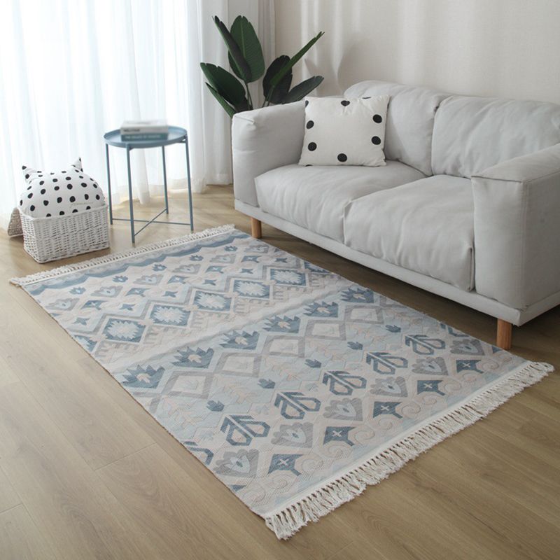 Eclectic Southwestern Print Rug White Tone Cotton Carpet Stain Resistant Indoor Rug for Living Room