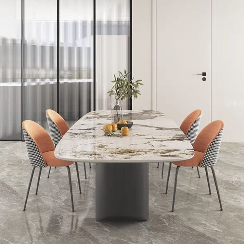 Modern Sintered Stone Table Set of 5/7 with Rectangle Table Dining Set with Orange PU Leather Chairs