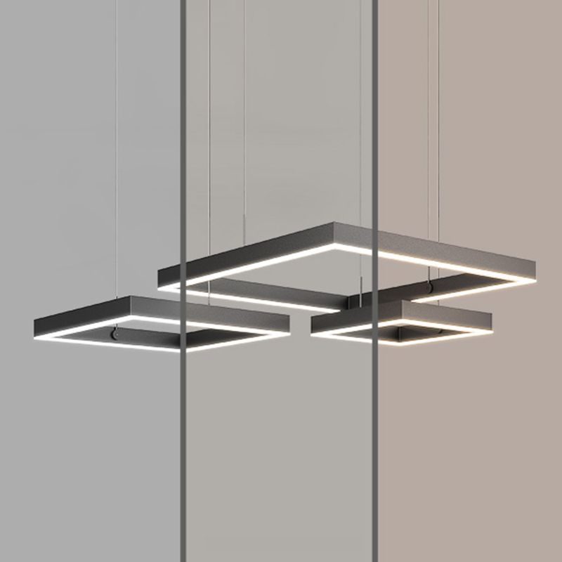 Contemporary 3-Tier LED Hanging Ceiling Lights Black Aluminum Pendant Chandelier for Living Room
