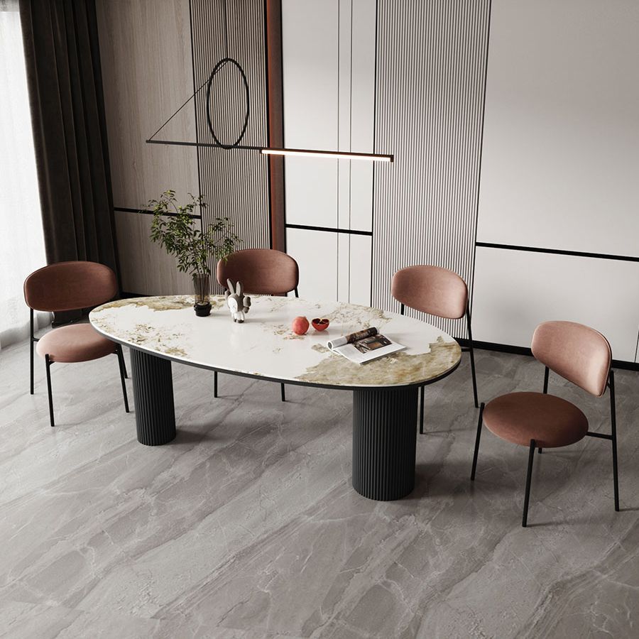 Sintered Stone Top Dining Table Oval Table with Metal Base and 3 Legs