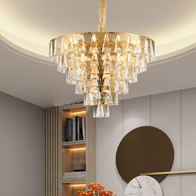 Conical Crystal Chandelier Lamp Contemporary 8 Bulbs Dining Room Pendant Ceiling Light in Gold