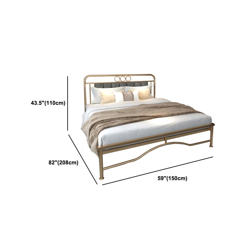 Upholstered Metal Bed in Gold Finish Low Profile Bed with Headboard