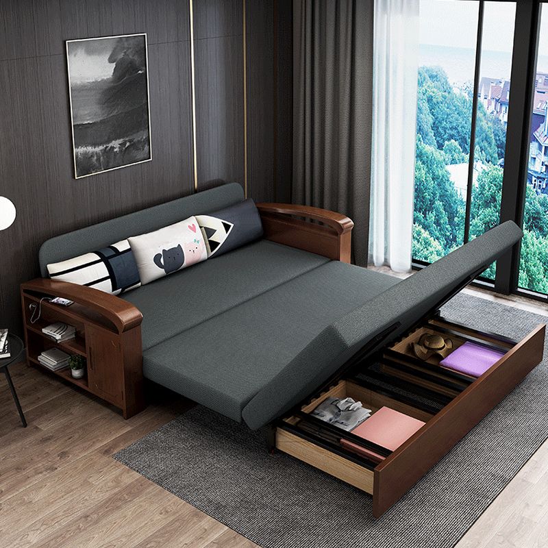 30.7" Wide Futon Sofa Bed with Storage Foldable Gray Linen Scandinavian