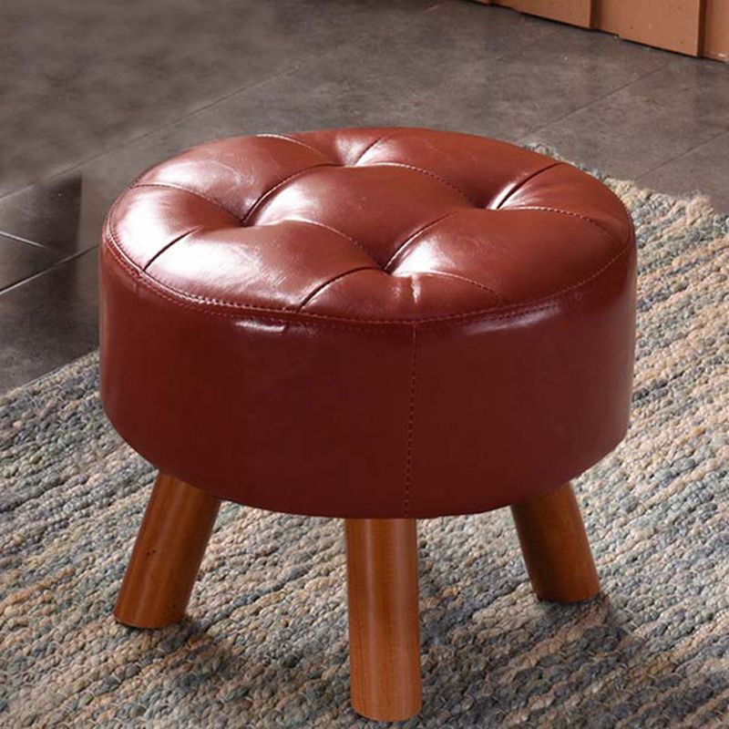 Modern Tufted Ottoman Water Resistant Genuine Leather Square Footstools Ottoman