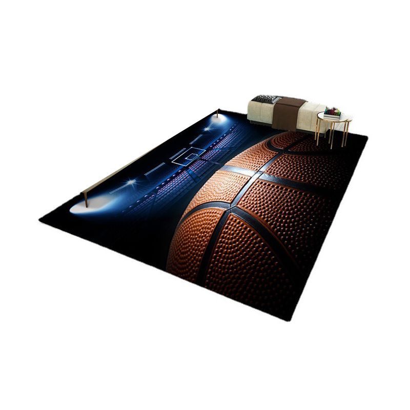 Black Trendy Rug Polyester Basketball Rug Washable Rug for Home Decor