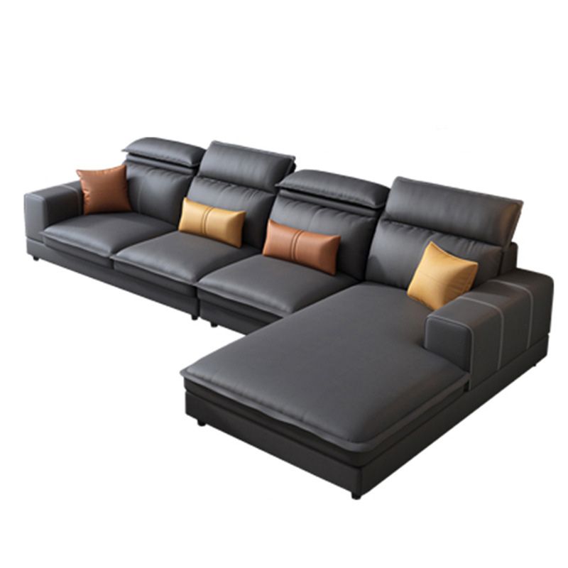 Contemporary Faux Leather L-Shape Sectional with Chaise and Square Arms