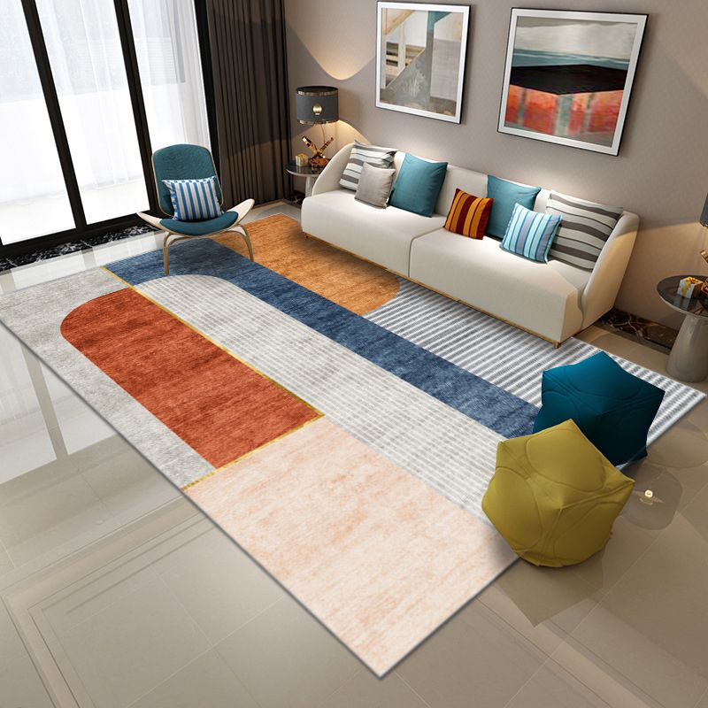 Multicolor Modern Area Carpet Polyester Irregular Color Block Print Indoor Rug Easy Care Carpet for Living Room