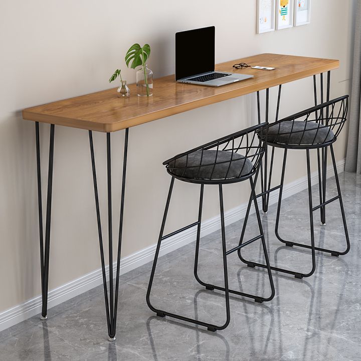 Modern Rectangle Wood Bar Table Metal Legs for Milk Tea Shop