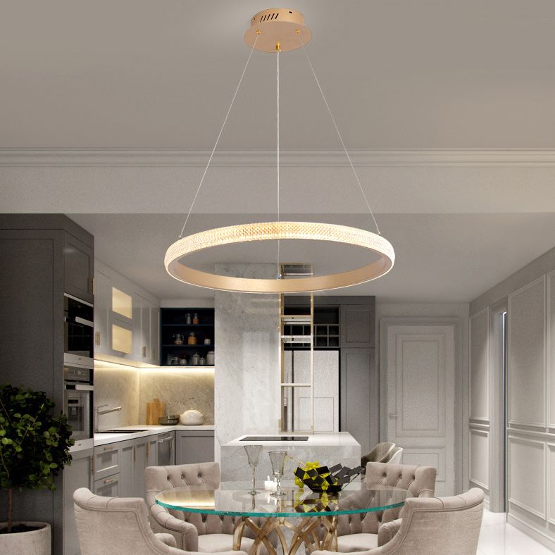 Aluminium Gold LED Hanging Lamp in Modern Luxury Style Circular Acrylic Chandelier for Living Room