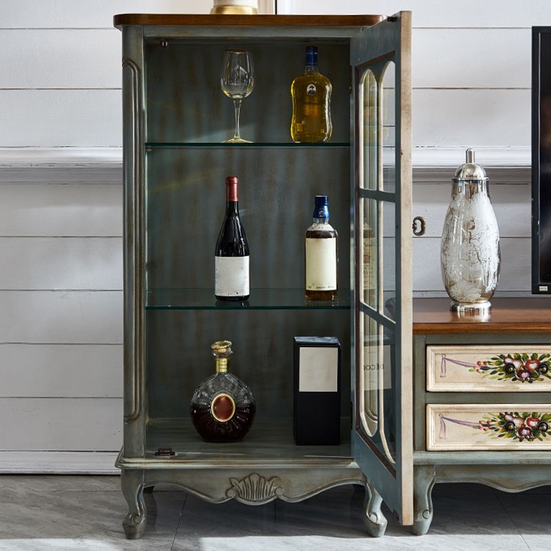 Industrial Accent Cabinet Solid Wood Storage Cabinet with Glass Doors