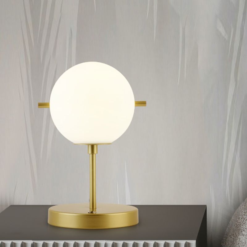 Post-Modern Spherical Night Table Light White Glass 1 Head Bedside Desk Lamp in Gold