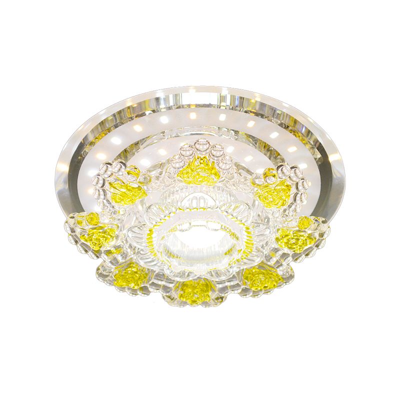 Plafonnier floral moderniste en cristal biseauté, éclairage LED pour couloir, rose/jaune, lumière chaude/blanche