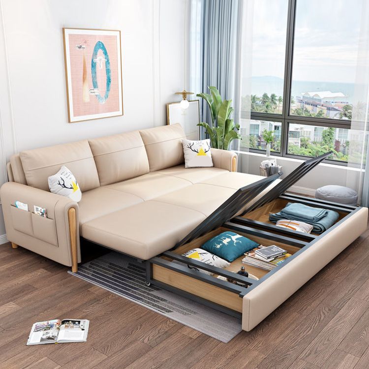 Cushion Back Sofa Futon Square Arms Convertible Sofa with Storage