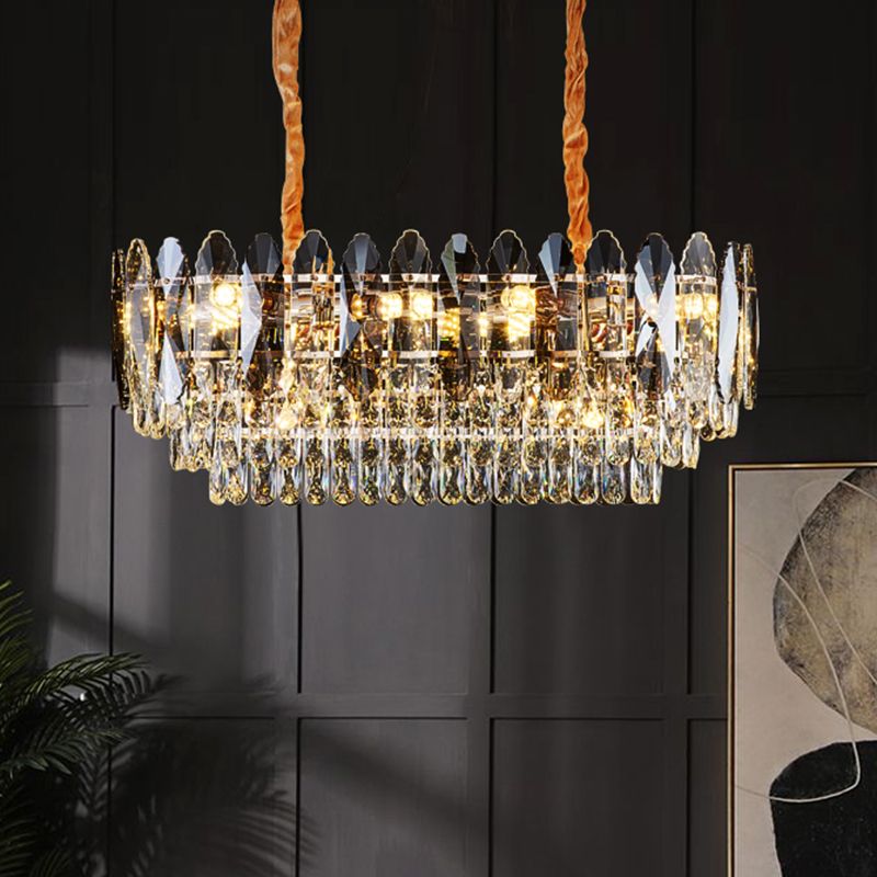 Artistic Tiered Chandelier Lighting Minimalist Clear K9 Crystal Living Room Pendant Light in Gold
