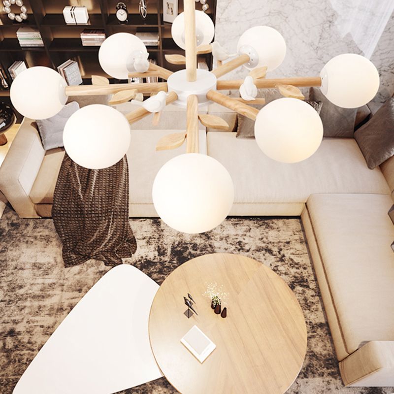 Moderner Stil hölzerne Kronleuchter Decke Hängende Leuchte mit kleinem Vogel