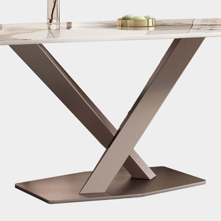 Glam Style Sintered Stone Table Rectangle Table with Metal Legs for Home Use