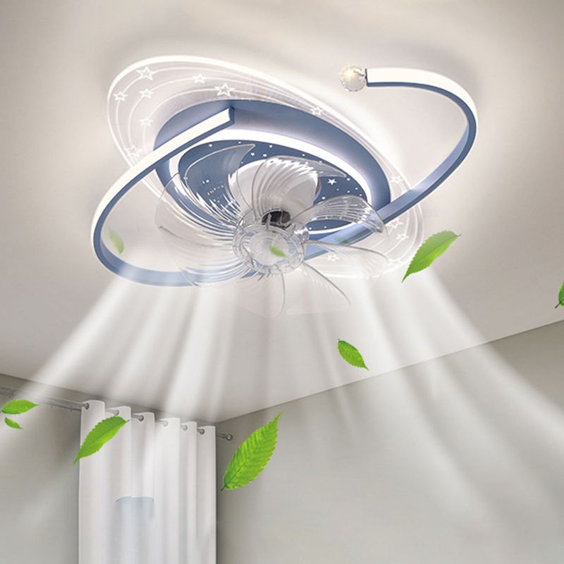 Pink/Blue Ceiling Fan Light Children 7-Blade LED Fan with Light for Bedroom