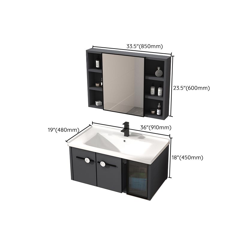 Rectangular Single Bathroom Vanity Modern Dark Gray Metal Base Vanity Set