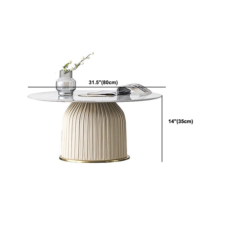 Glam Stone Top Coffee Table Pedestal Round Cocktail Table in White