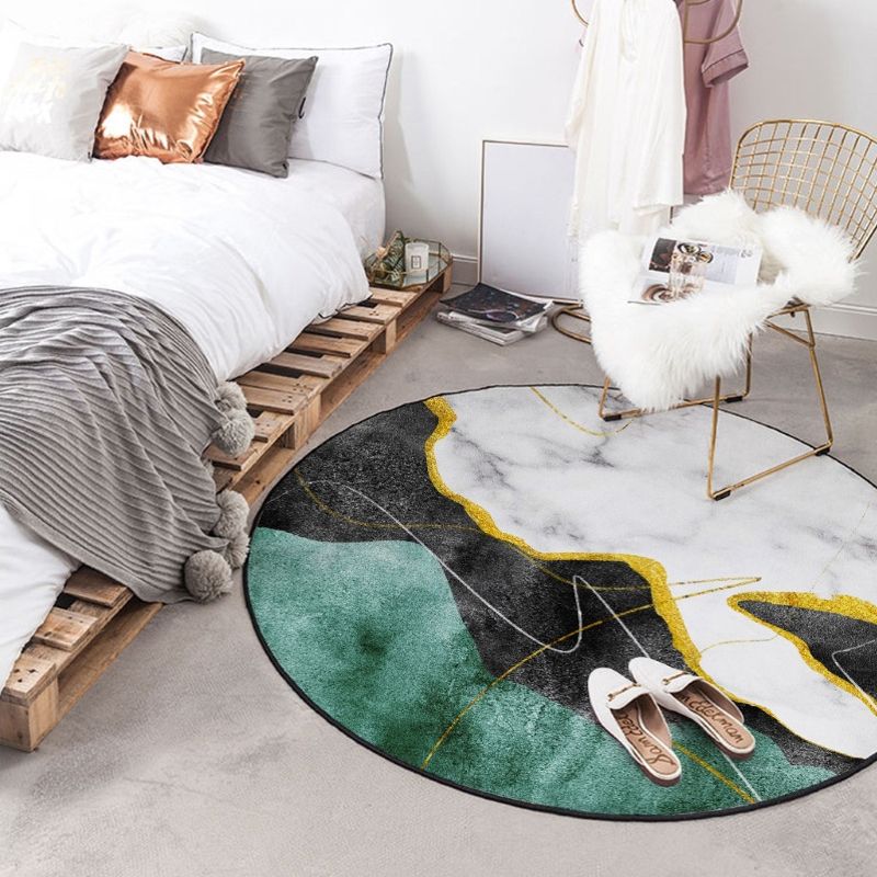 Bold Round Carpet Modern Abstract Carpet Washable Polyester Rug with Non-Slip Backing
