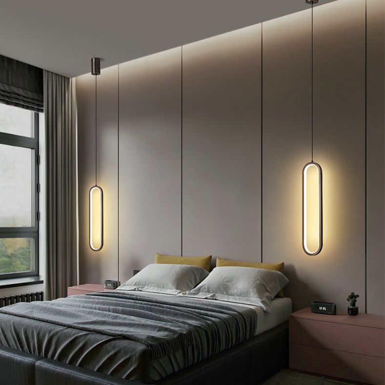 Simplicity Style Pendant Lighting Fixture Oblong LED Pendant Light Kit with Metal Shade