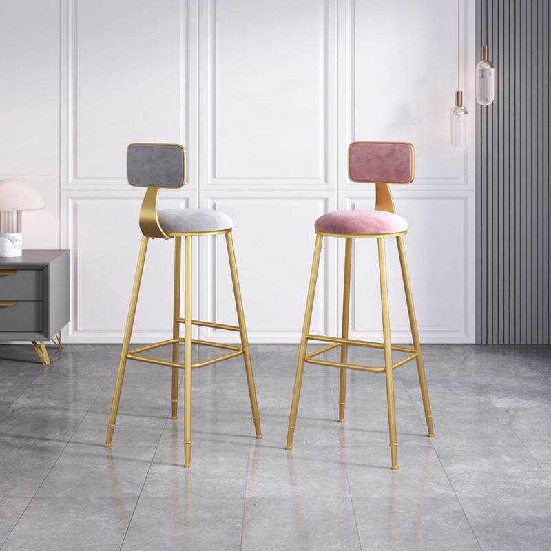 Nordic Armless Backrest Counter Stool Iron Dining Room Bar Stool with Velvet Cushion