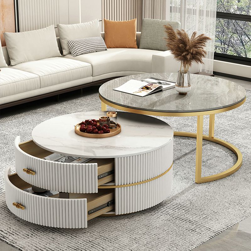 Slate Top Coffee Table Set Frame Cocktail Table with 2 Drawers