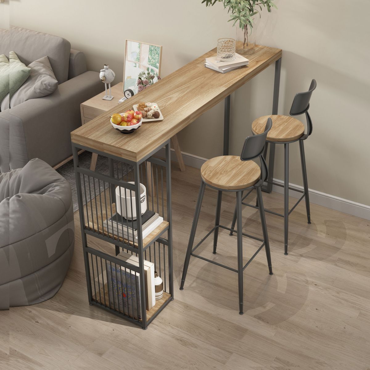 Salon Countre de bois en bois Rectangle stockage table de pub de hauteur de bar naturel du bar naturel