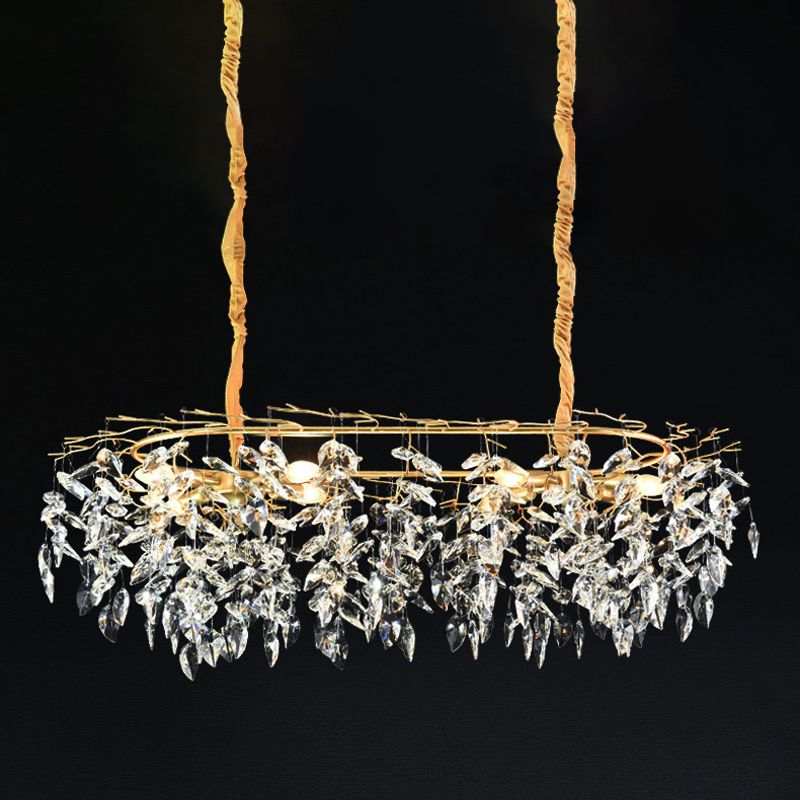 Crystal 4 / 8 - Light Kitchen Island in Gold and Clear Minimalist Ceiling Pendant Lighting