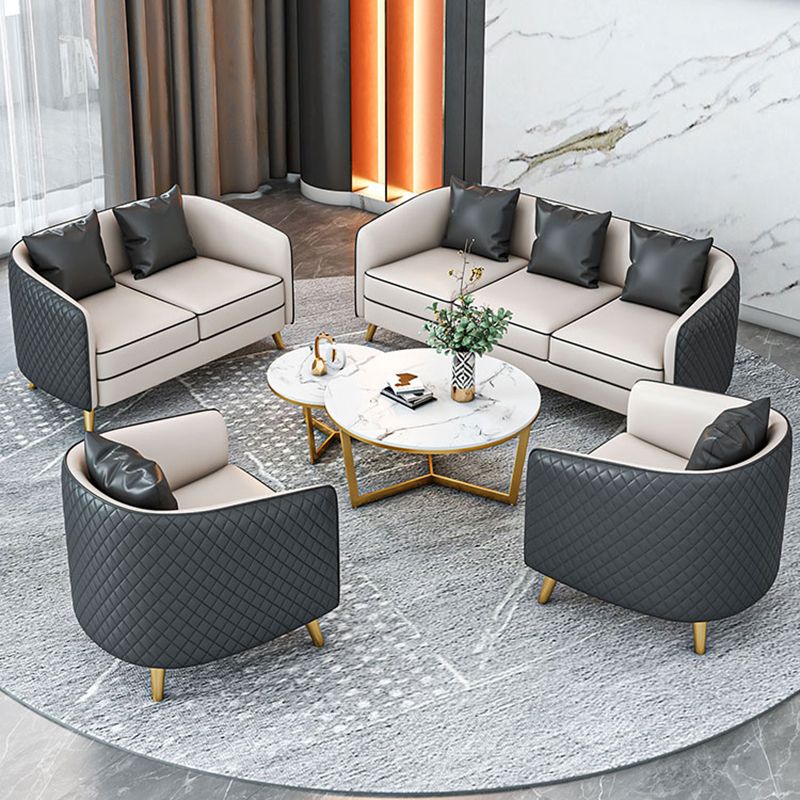 Faux Leather Contemporary Standard Sofa Sloped Arm Sofa for Living Room